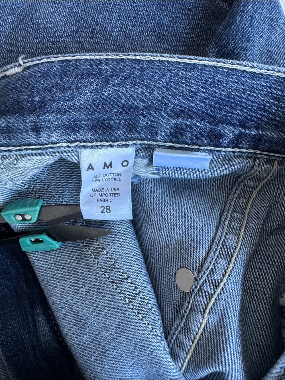 AMO Severine Cargo Jeans Size 28 Mid Rise Wide Leg Denim Lovely Blue Made in USA - Picture 8 of 11